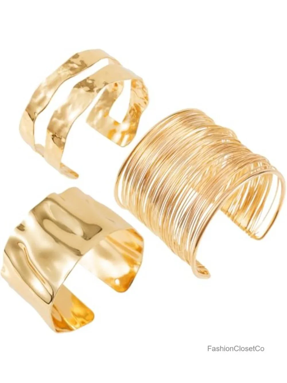 3-Piece Cuff Bracelet Set Chunky Gold Layered Bangle